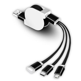 1M 3-in-1 USB Charger Cable; Lightning Micro USB Type C Charging Cable; Retractable Roller Structure Design For Apple IOS Android Smartphone Conn (Color: Black)