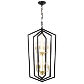 8-Light Lantern Tired Farmhouse Ceiling Hanging Light Black Chandelier Metal Modern Pendant Light Fixtures For Kitchen Island Dining Room Living (Option: Matte Black)